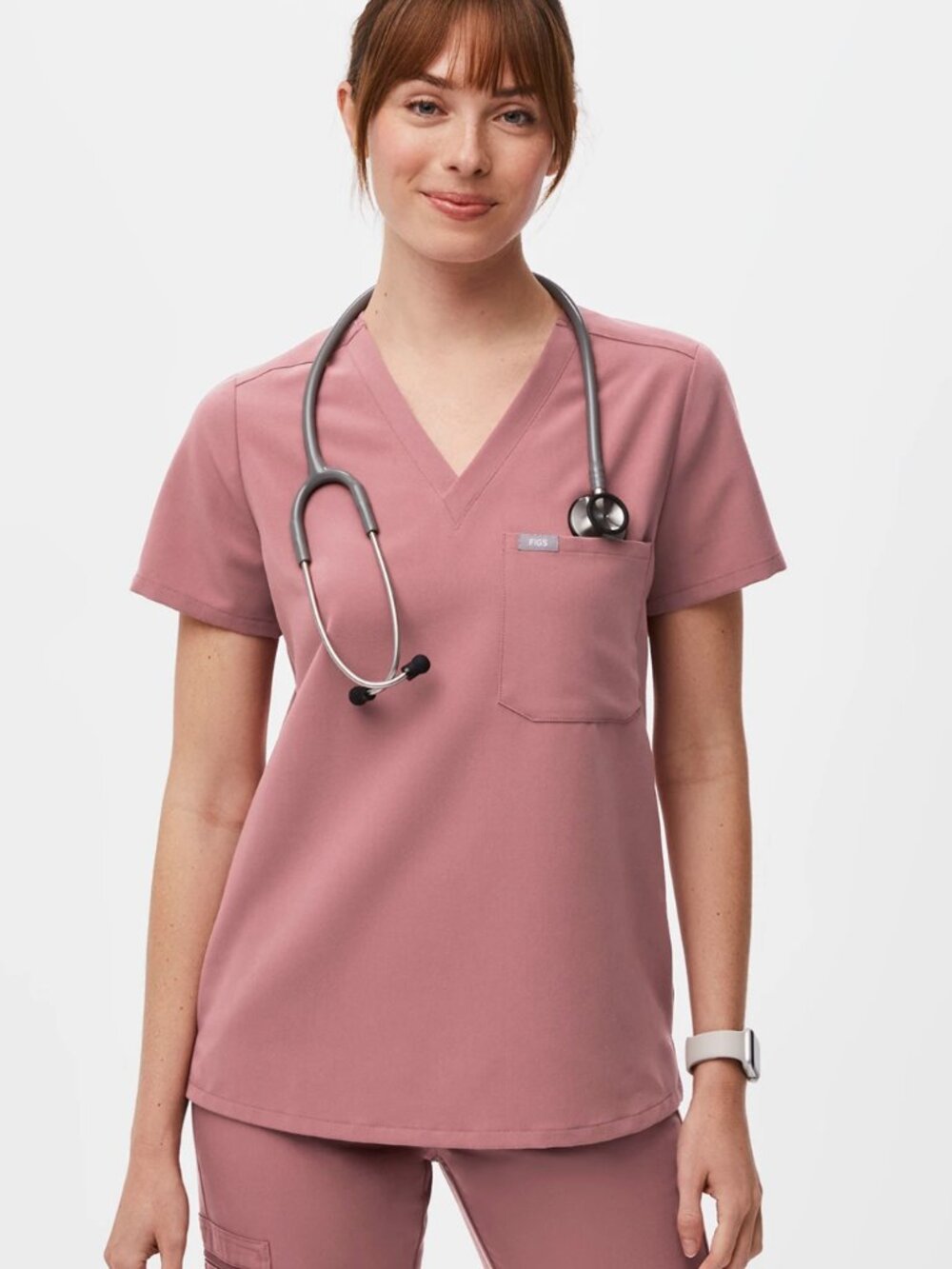 Figs Catarina One-Pocket Scrub Top in Mauve